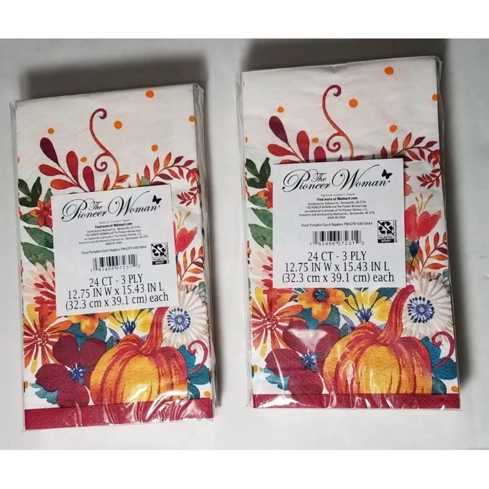 The Pioneer Woman Floral Pumpkin Paper Dinner Napkins Set Fall‎ Thanksgiving NEW